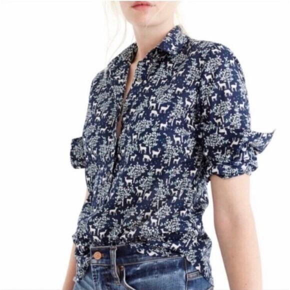 J Crew "A Night's Tale" Woodland Print  Blouse Size 6 - Picture 2 of 9